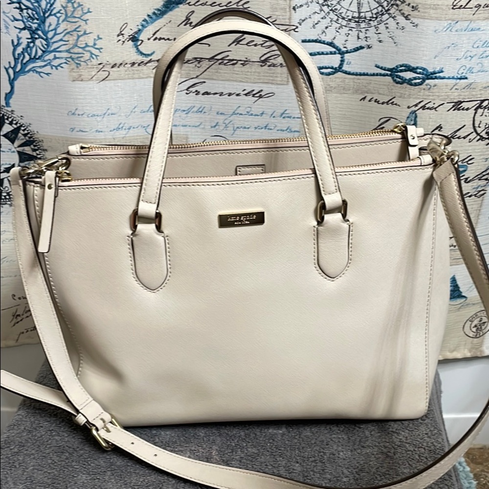 Kate Spade Cream Satchel with Structured Design and Double Handles